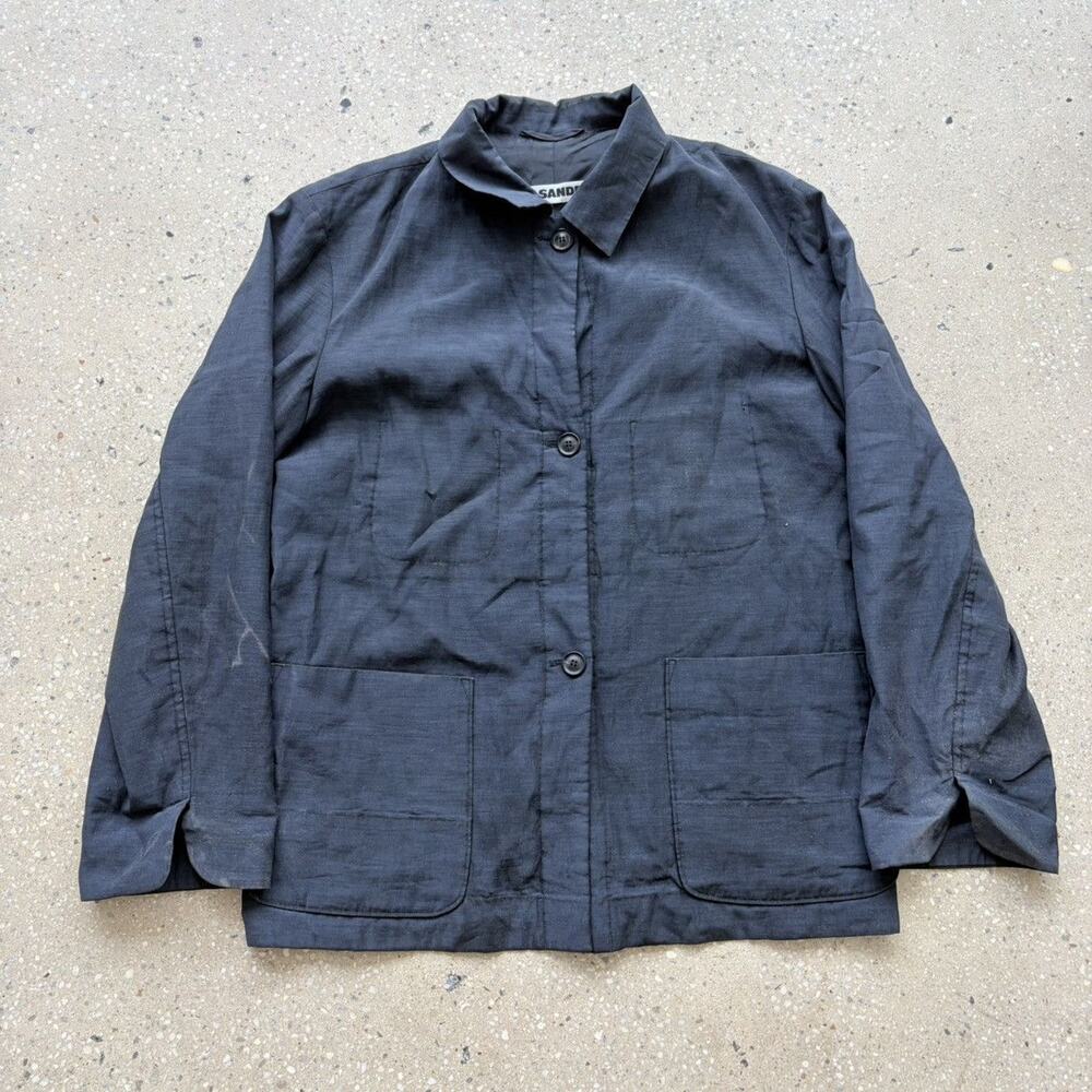 Vintage 90s Jil Sander Navy Waxed Utility Chore Jacket
